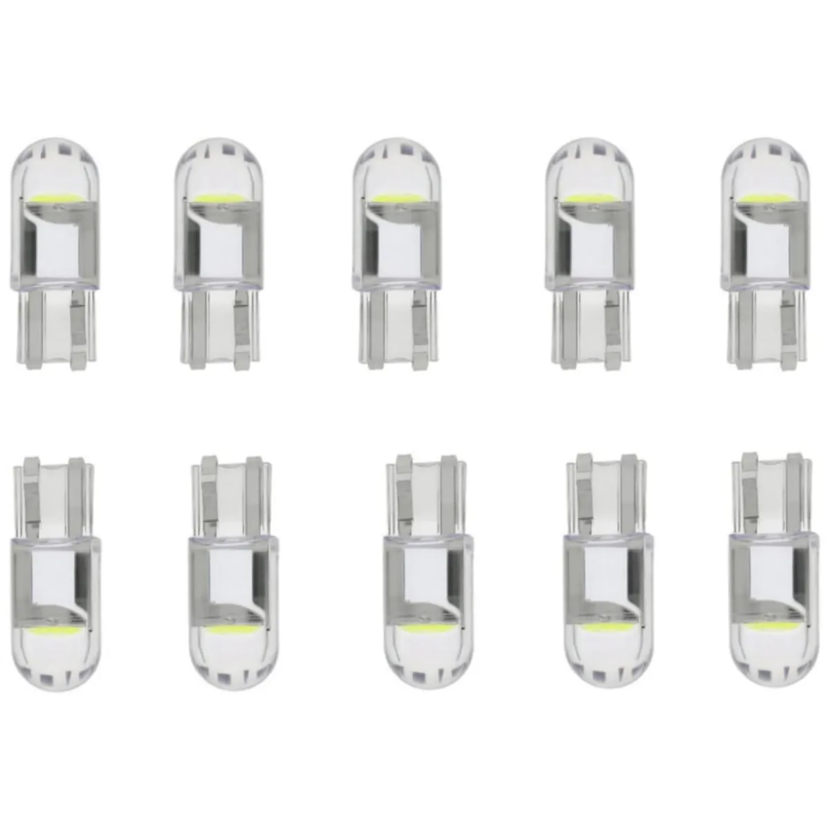 10 db LED-es izzókészlet, DC12V / T10 / W5W, Fehér fény, műszerfalhoz, környezeti világítás, parkolásérzékelő, enkourakoko®, átlátszó fehér
