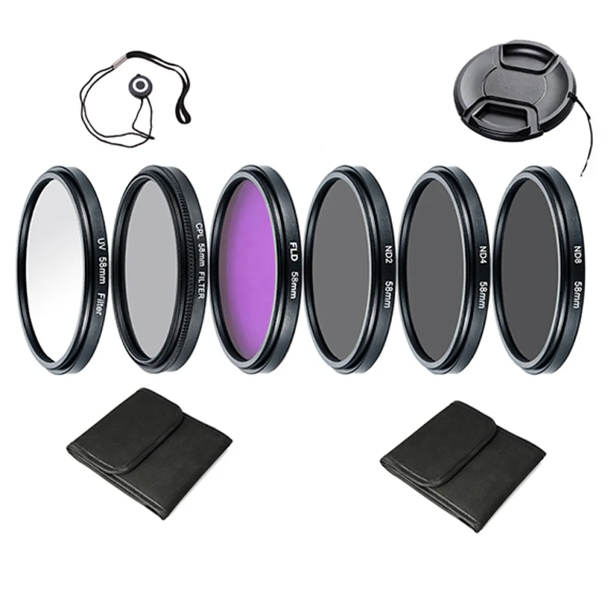 10 db-os szűrőkészlet, INBINTA, 58 mm, UV, CPL, FLD, ND2, ND4, ND8, Kiegyensúlyozott expozíció, Blokkolja az ultraibolya sugarakat, Csökkenti a visszaverődést, Eltünteti az árnyékokat, Védi a lencsét, HD, Vízálló, Karcálló, Optikai üveg, Fekete