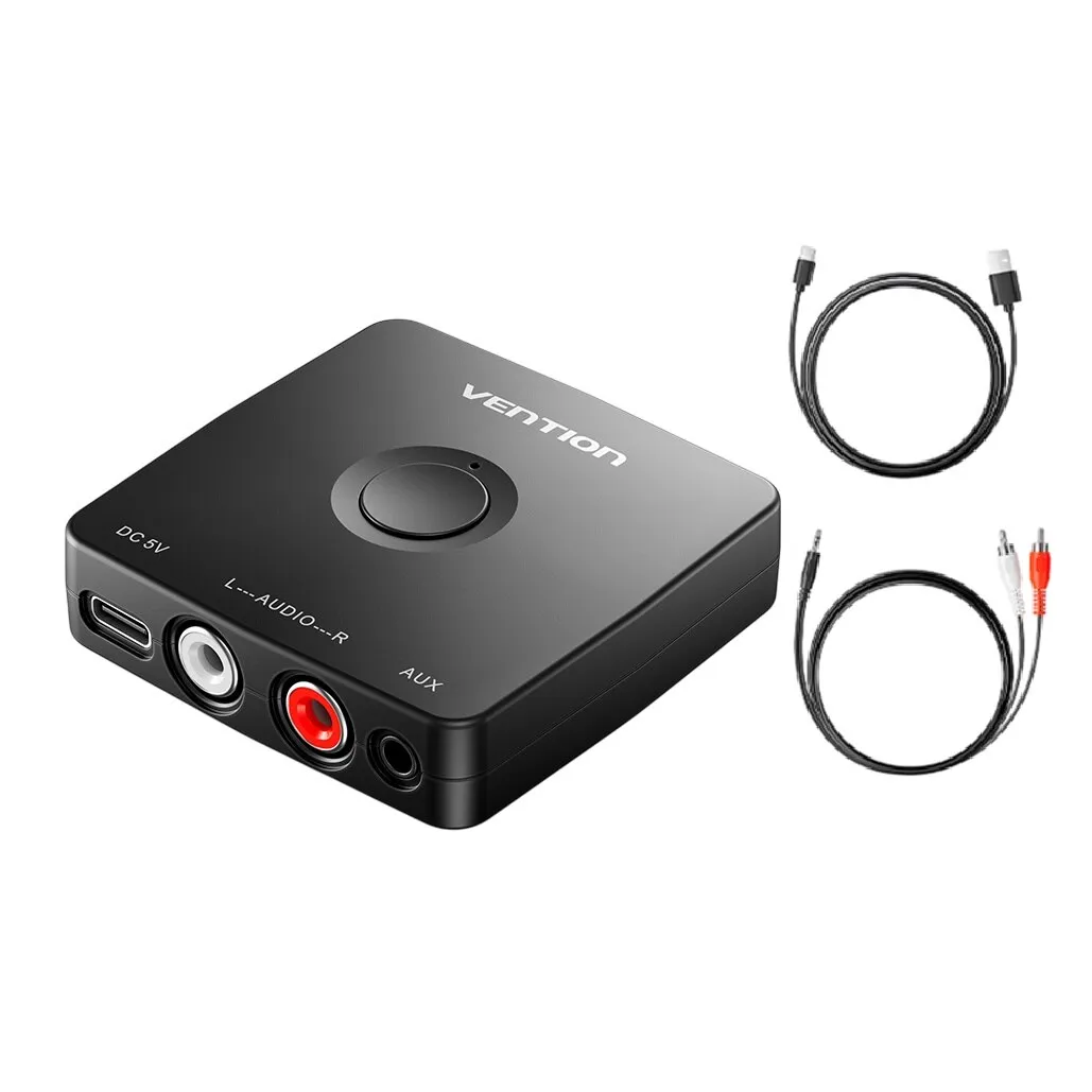 2 az 1-ben Bluetooth-adapter, VENTION, TX/RX adó és vevő, 3,5 mm-es RCA/AUX jack fejhallgatóhoz, TV-hez, audiorendszerhez, házimozihoz, Bluetooth 5.1-es verzió, fekete