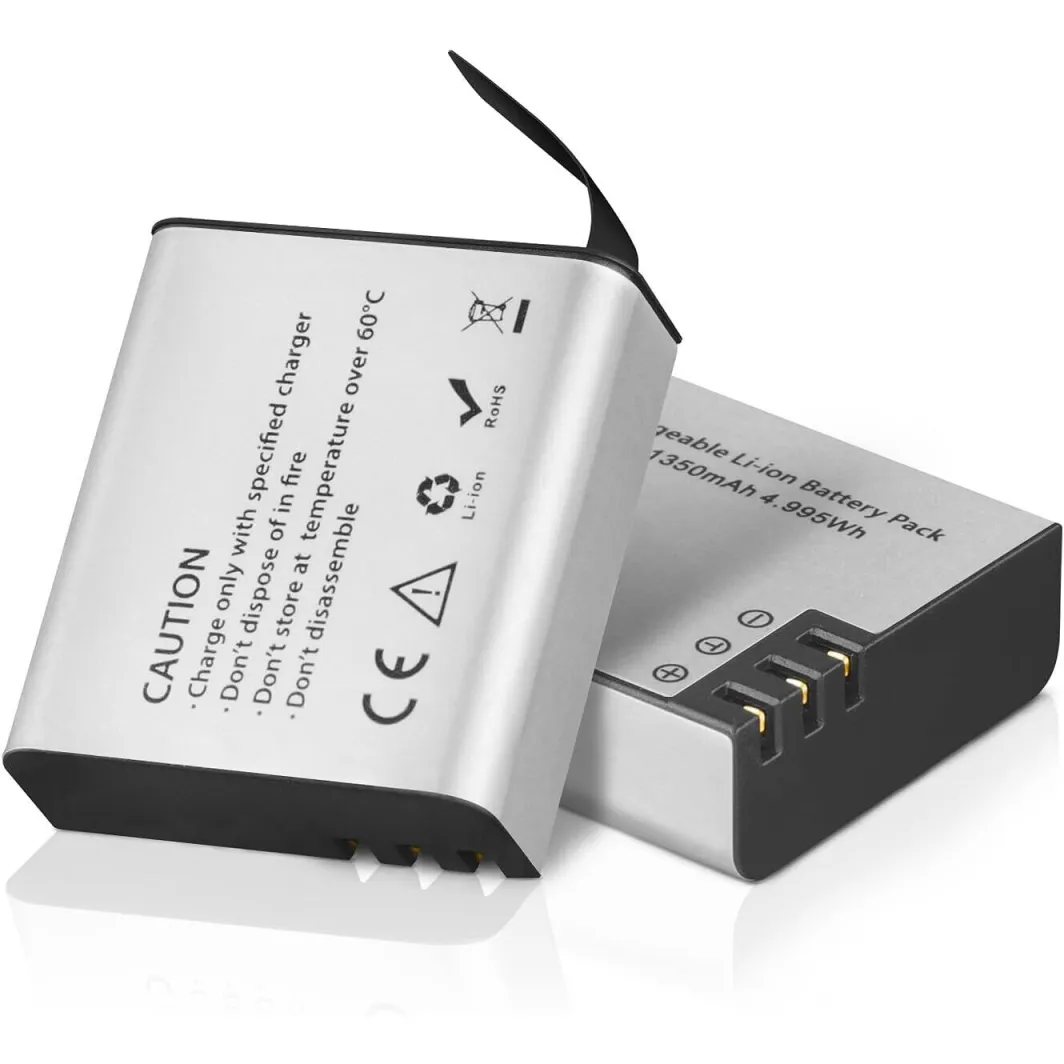 2 db akciókamerához való akkumulátor készlet, 1350 mAh, 3,7 V, alumínium, különféle modellekkel kompatibilis