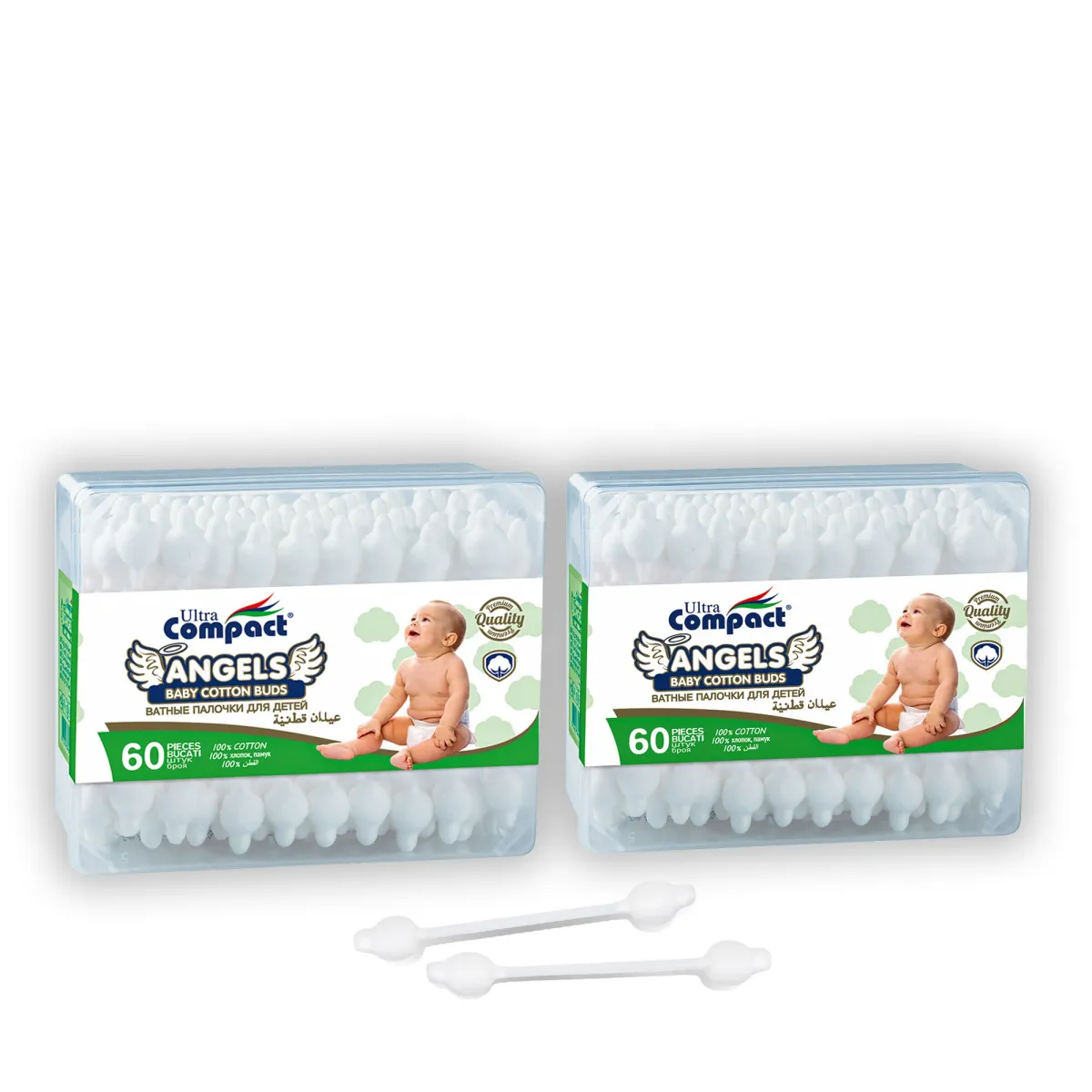 2 db füldugó készlet csecsemőknek és gyerekeknek védelemmel, 100% pamut, ultrakompakt, 120 db (2 x 60 db)