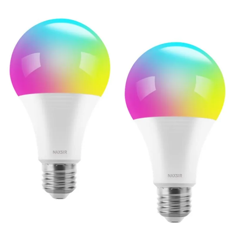 2 db intelligens RGB LED izzó csomag, NAXSIR, Távirányítóval, E27, 10W, fehér és színes fény (2700-6500K), F energiaosztály