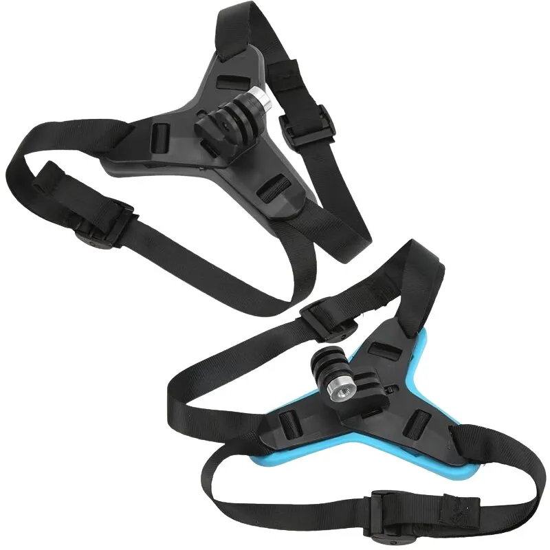 2 db tartó készlet videokamerához sisakra, GoPro-val kompatibilis, nylon/terylén, kék/fekete