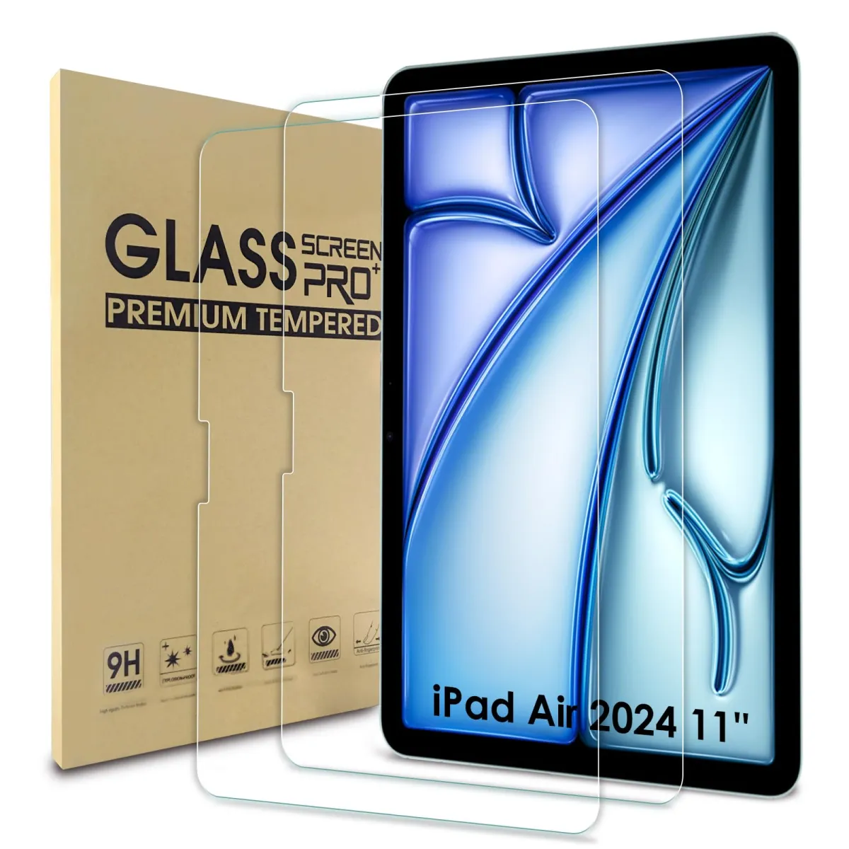 2 db üvegfólia, kompatibilis Apple iPad Air 11" (2024), JENUOS, 9H, 0,33 mm-es készlet, professzionális képernyővédelem, karcolásgátló, ütésálló, átlátszó