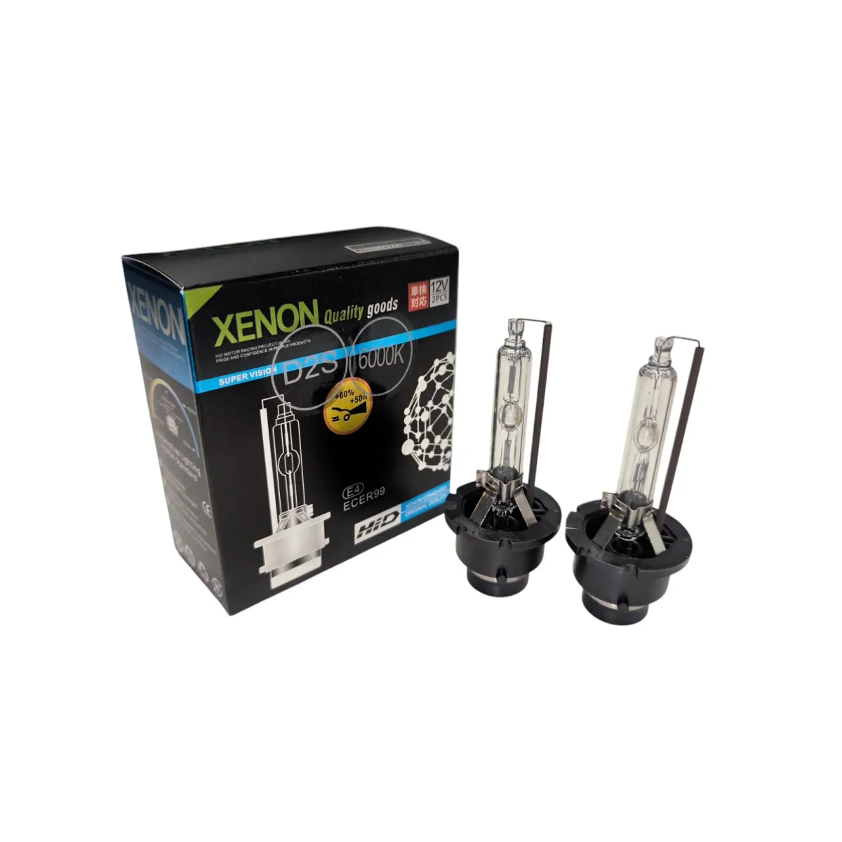 2 db Xenon D2S izzós készlet, 35 W, HID, 6000 K, +60% fényerő, 3800 Lm, UV-álló kvarcüveg, egyszerű telepítés, jobb láthatóság, hideg fehér fény az AutoREY® autós fényszórókhoz