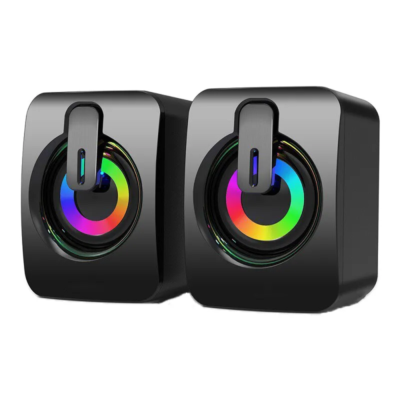 2 hangszóró készlet, Vaxiuja, RGB világítás, USB és 3,5 mm-es jack, dupla hangszóró, sztereó, ABS, fekete
