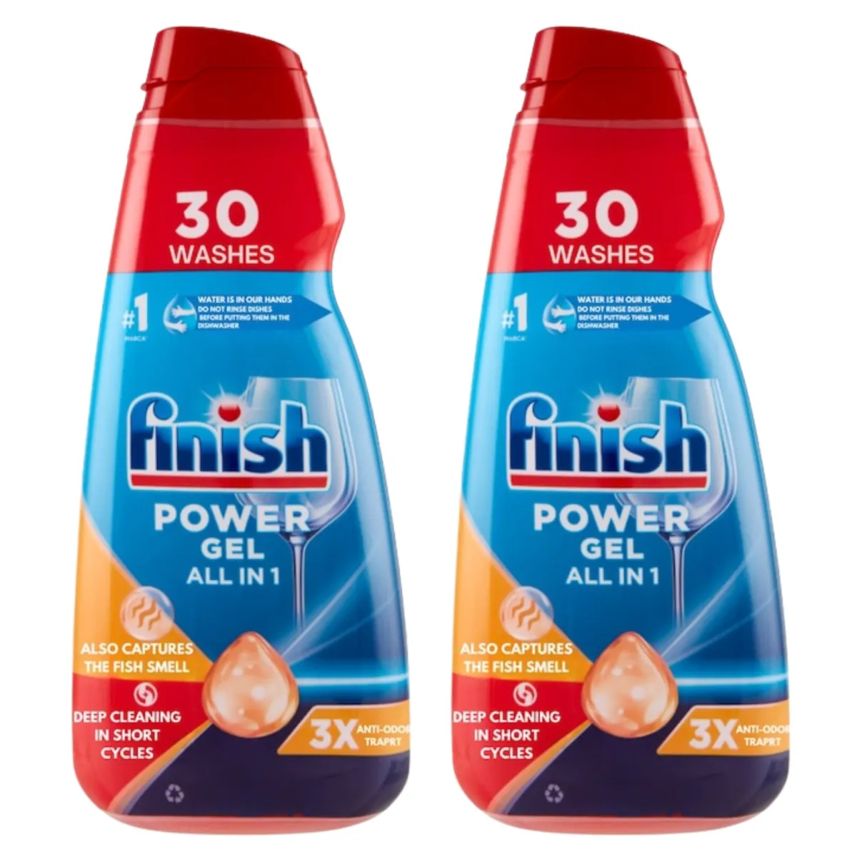 2x Finish mosogatógépi mosogatószer csomag, All in One Power Gel, szagtalanító, 30 mosás, 600 ml