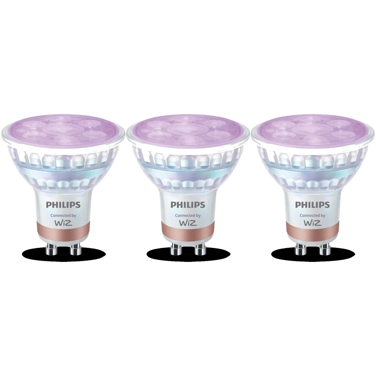 3 db Philips Smart RGB LED izzós csomag, Wi-Fi, Bluetooth, anyag, GU10, 4,7 W (50 W), 345 lm, fehér és színes fény, F energiaosztály