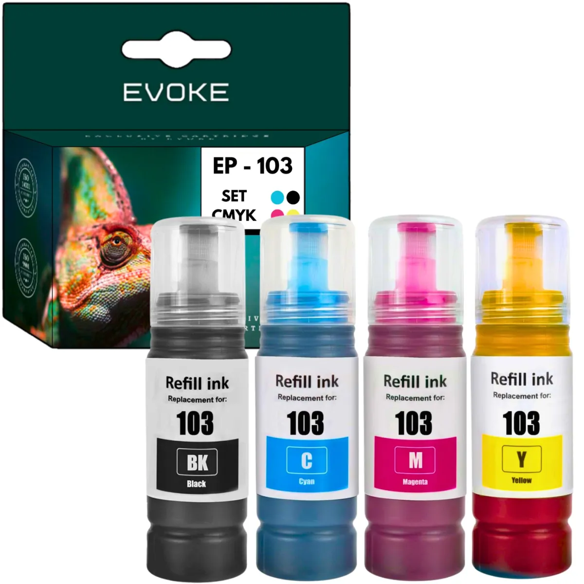 4 db Epson 103 CMYK nyomtató tintapalackból álló készlet, színenként 70 ml-es, kompatibilis az EcoTank L1110, L1250, L3100, L3110, L3150, L3160, L3210, L3211, L3250, L3251, L50, L59, L59, L59,