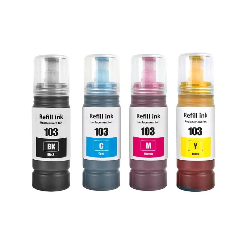 4 db Epson 103 nyomtató tintapalack készlet, Golxmse, 280 ml, fekete, cián, bíbor, sárga, kompatibilis az Epson 103-mal, L3110/L3111/L3150/L3151/L3156/L3160/L51911, Eco