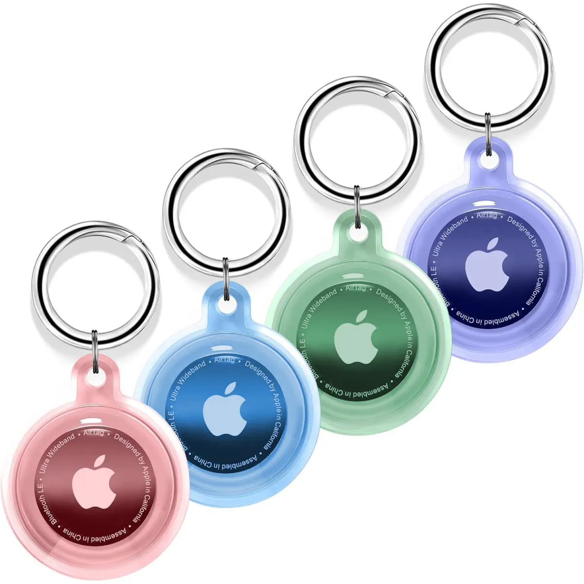 4 db-os szett Apple AirTag, MATCHEASY, szilikon, rózsaszín/kék/zöld/lila burkolatokhoz