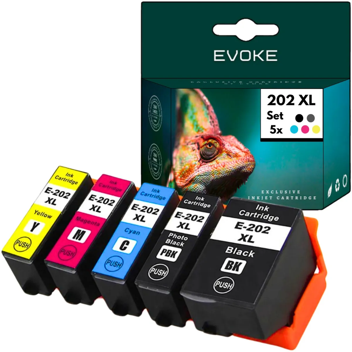 5 darabos tintapatron készlet Epson 202 XL nyomtatóhoz, fekete - kék - piros - sárga - fekete fotó, egyenként 800 oldal, kompatibilis az XP-6000 XP-6005 XP-6100 XP-6105 XP-6100 XP-6100 XP-6105 készülé