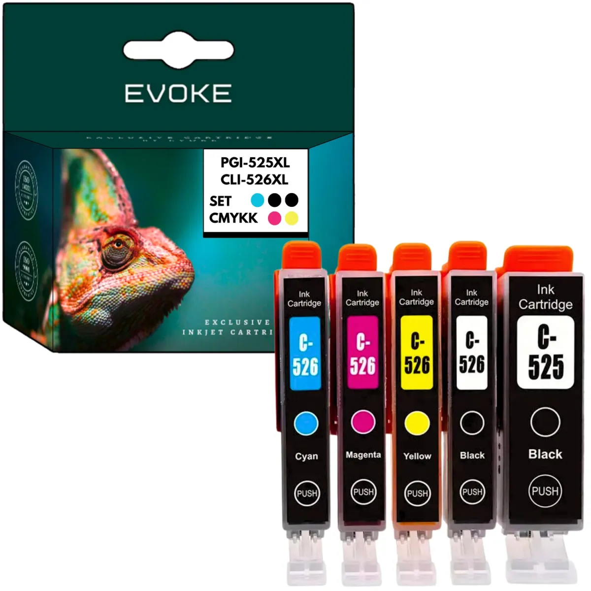 5 db Canon PGI 525 + PGI 526 XL nyomtató tintapatron készlet, 20 ml és 360 oldal fekete, 10,5 ml és 580 oldal színes, PGI525 CL526, kompatibilis Pixma IP4850 IP4950 MG5150 MG5350 MG5350