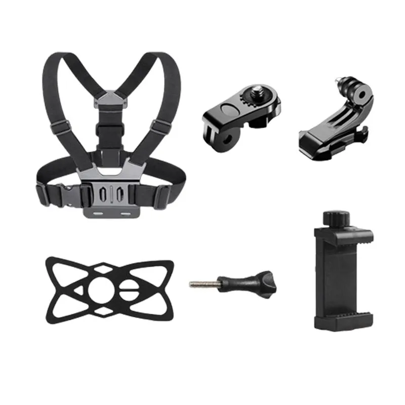 6 db-os kameratartó készlet, JENUOS®, kompatibilis univerzális sportvideokamerákkal és GoPro-val, nylon, fekete