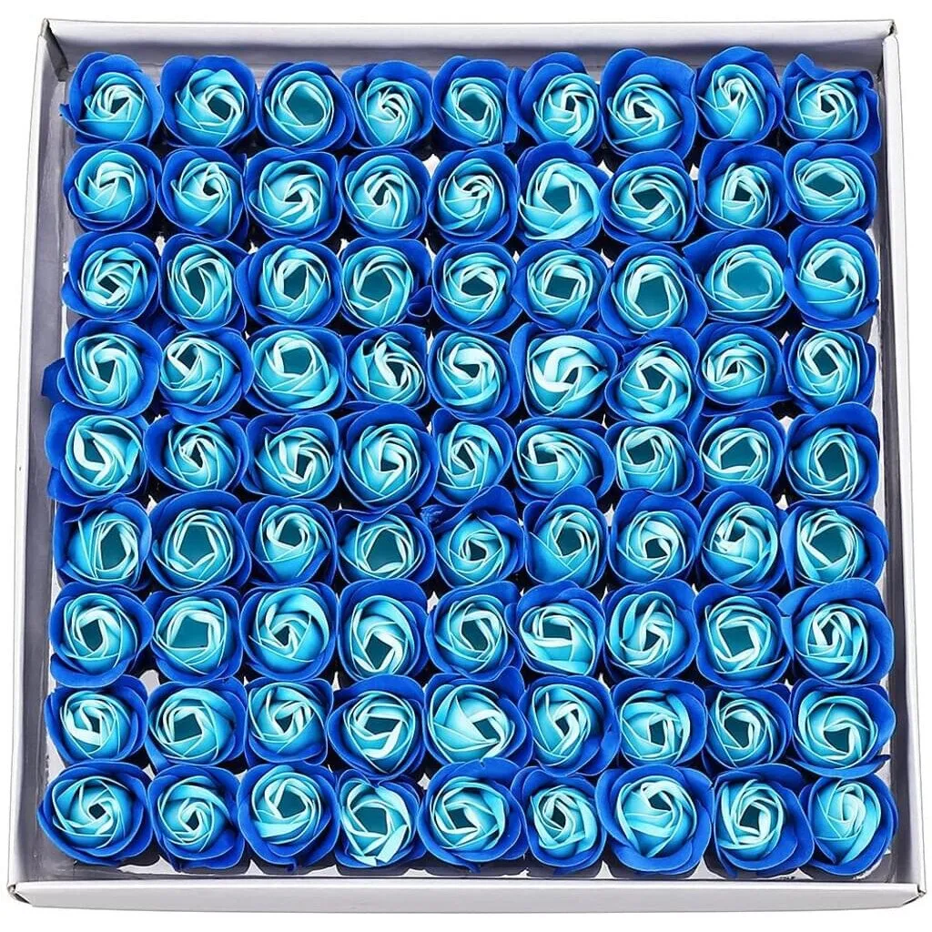 81 db-os szappanrózsa készlet, kék, 3,5 cm átmérőjű, 4 cm magas, doboz 30x30 cm