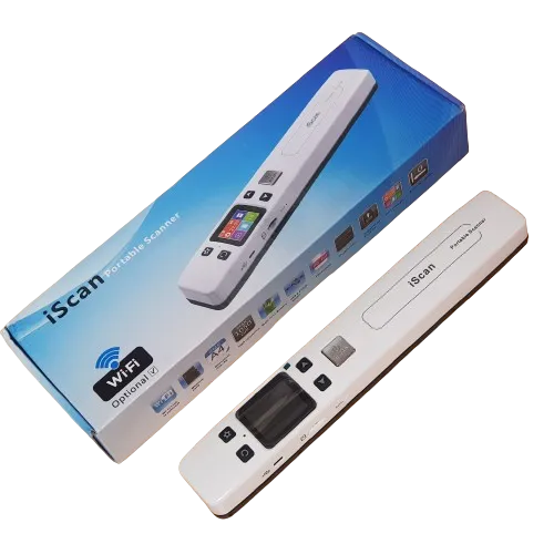 A4-es színes hordozható szkenner, OCR, 1050 DPI, USB, Wi-Fi, MicroSD kártya 16 GB, fehér