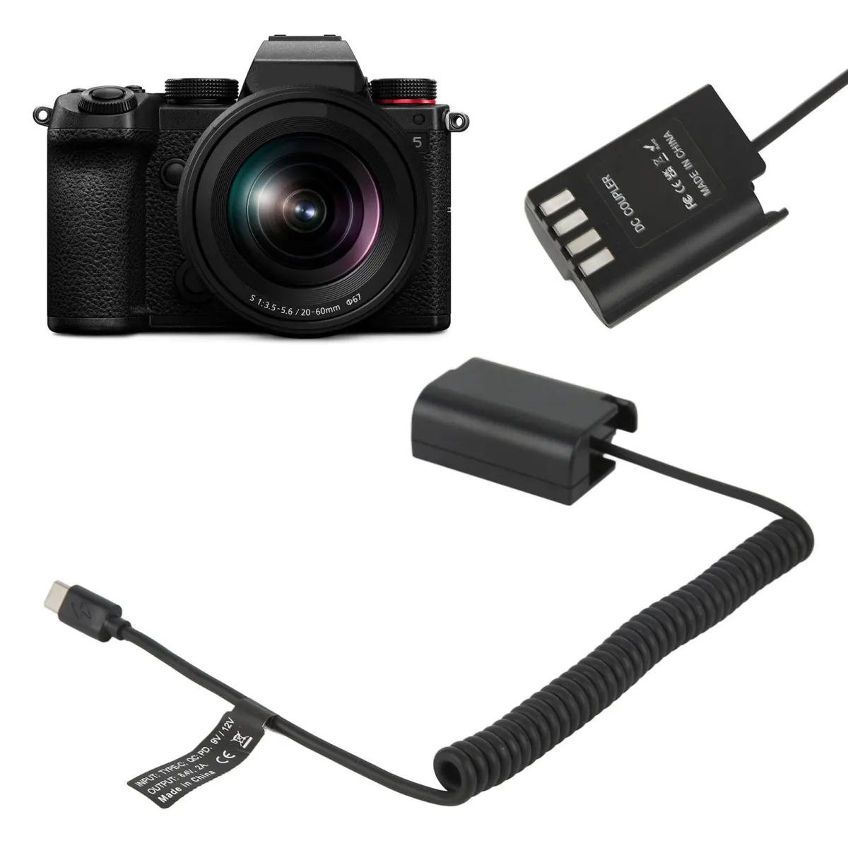 Akkumulátor, Dummy, Panasonichoz, DMW DCC17, QC PD támogatás, 8.4V 2A, Fekete