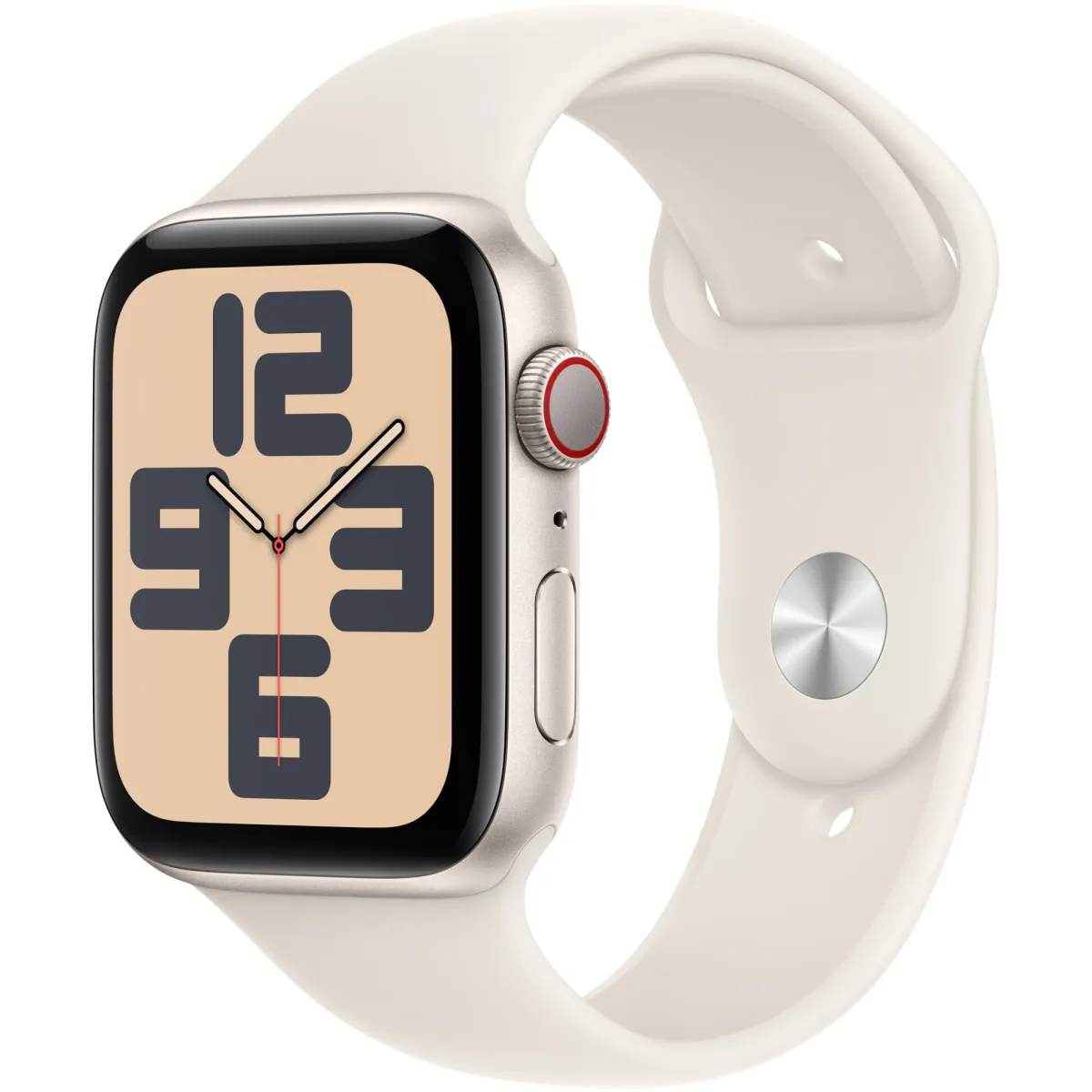Apple Watch SE (2024) okosóra, GPS, Cellular, Starlight alumínium tok, 44mm, Starlight Sport pánt M/L