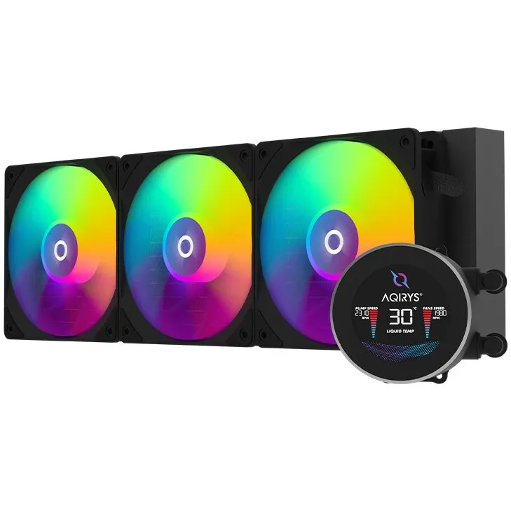 AQIRYS Hydra 360 AiO ARGB processzorhűtő, Intel/AMD kompatibilis, LCD kijelző, fekete