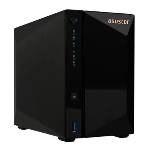 Asustor DRIVESTOR 2 Pro Gen2 AS3302TV2 NAS Realtek RTD1619B (4x1, 7GHz), memória mérete: 2GB, DDR4, beépíthető meghajtók száma: 2db, 2 "5" / 3 "5", SATA3, RAID: RAID 0, 1, JBOD, USB3.0: 3db, LAN (2, 5Gb/s): 1 port, fekete