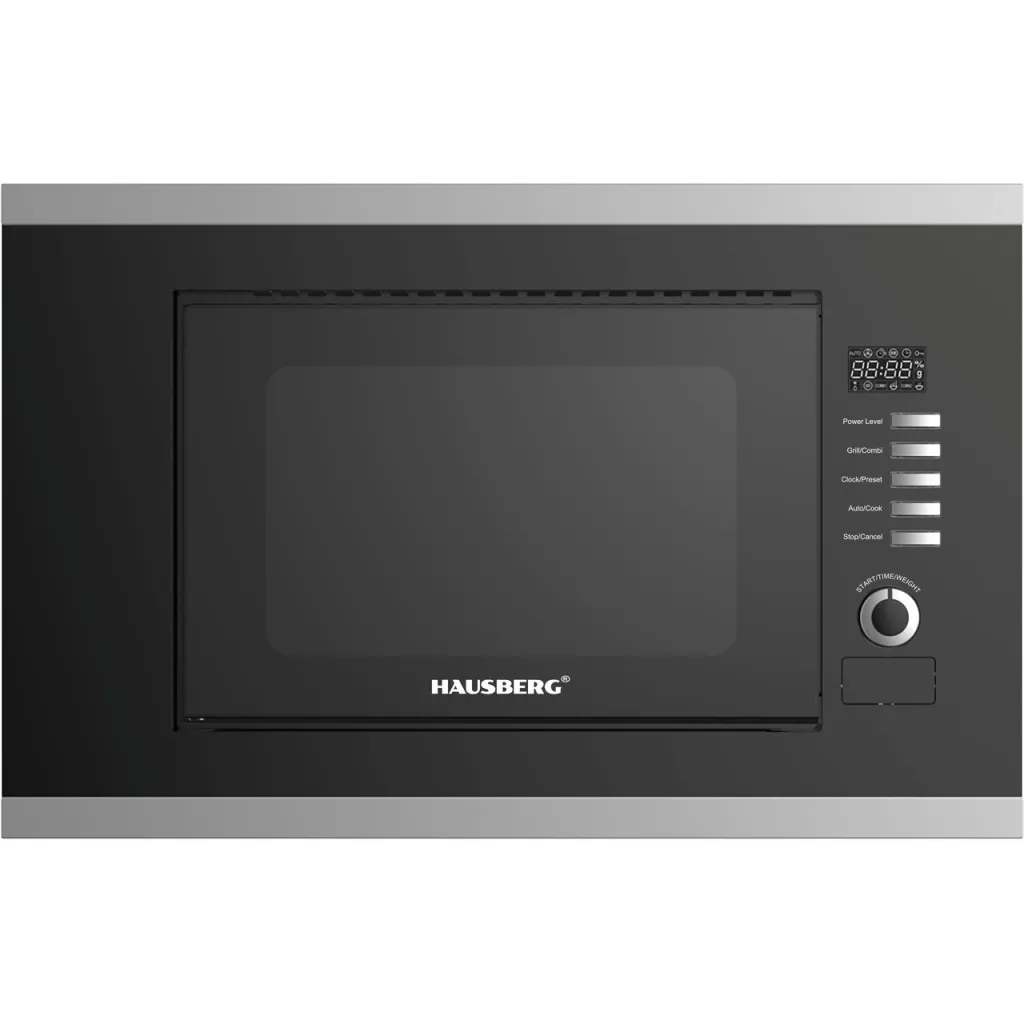 Beépíthető mikrohullámú sütő HAUSBERG HB-8065NG, 20 literes, 1200 W, 6 teljesítményfokozat, 8 automata program, mechanikus vezérlés, leolvasztás, időzítő, gyerekzár rendszer, fekete