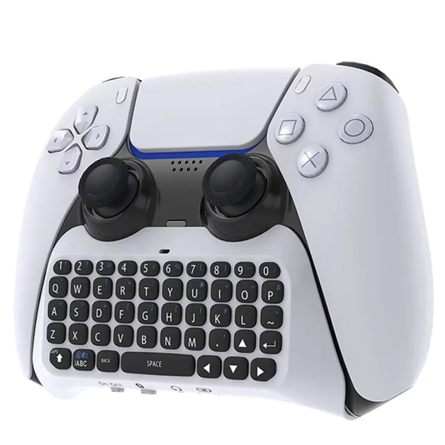 Billentyűzet PS5 Dualsense vezérlőhöz, Chigoods QWERTY, Chatpad, Bluetooth, 3,5 mm-es jack csatlakozó, Gamepad beépített hangszóróval és mikrofonnal, Playstation 5 Joystick kompatibilitás, újratölthető USB C, fehér