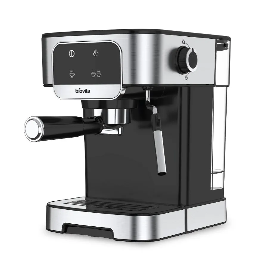 Biovita PRACTICO Eszpresszó kávéfőző, 1200 W, 1,8 l, 20 bar, érintőképernyő, fekete/ezüst