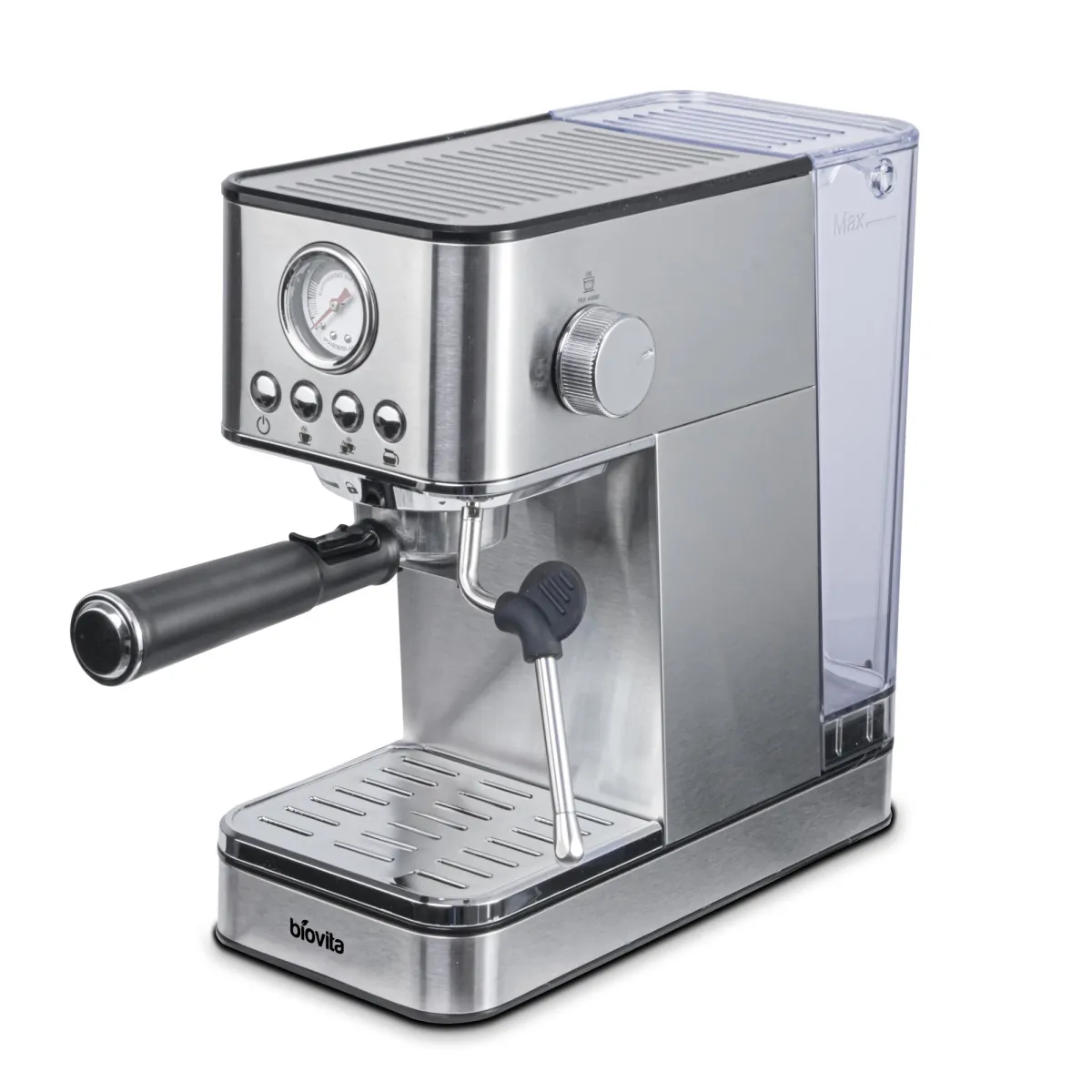 Biovita ROYAL Eszpresszó kávéfőző, 1200 W, 1,7 l, 20 bar, rozsdamentes acél ház, habosítás, ezüst