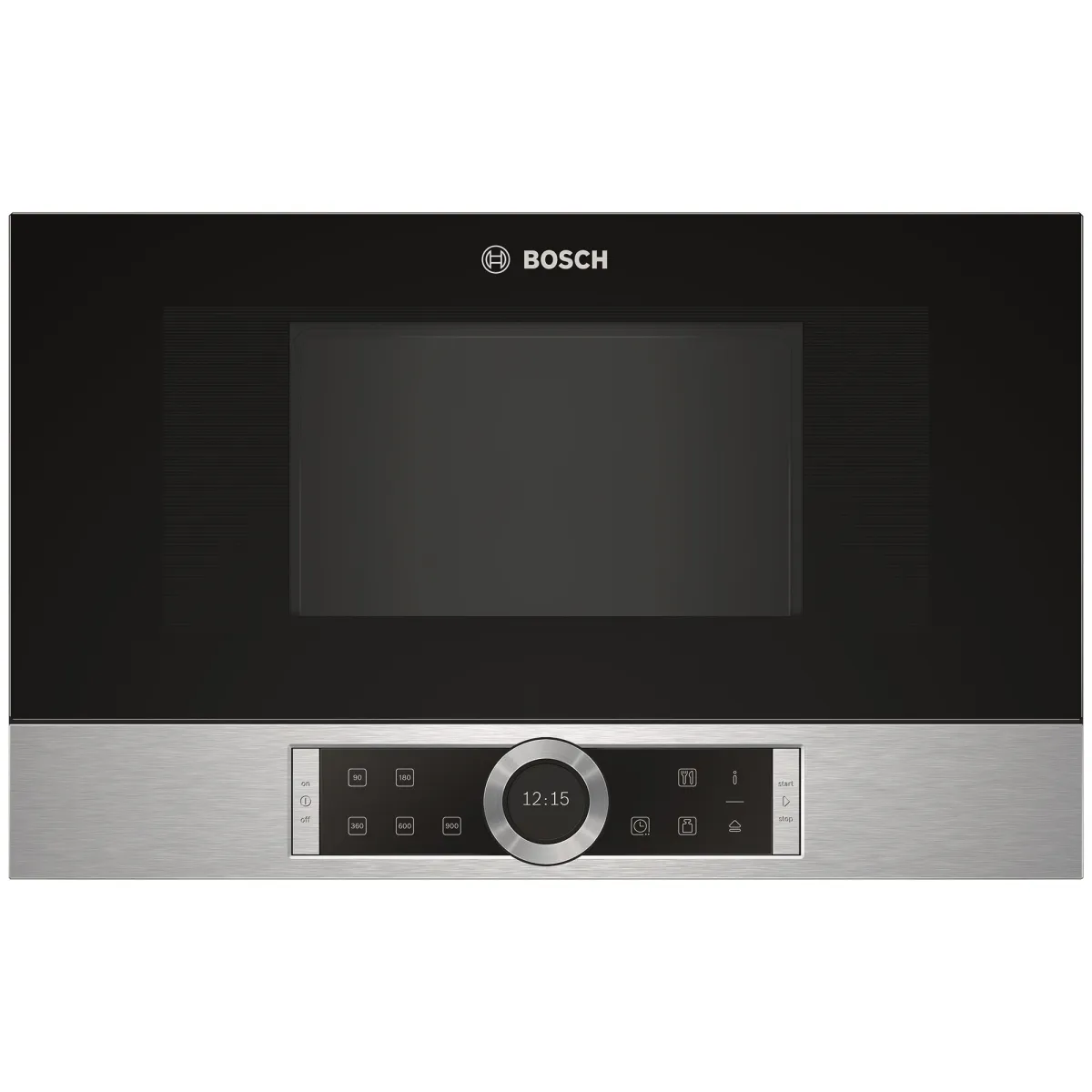 Bosch BFR634GS1 beépíthető mikrohullámú sütő, 21 l, 900 W, 7 program, világító forgógyűrű, Érintős vezérlés, Rozsdamentes acél