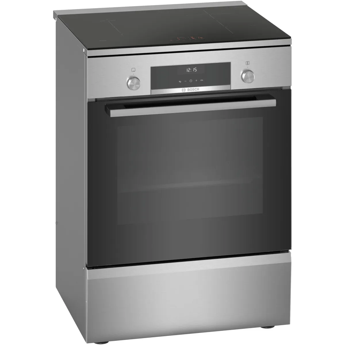 Bosch HLS59D351 Elektromos tűzhely, Indukciós főzőlap, 4 főzőzóna, Elektronikus vezérlés, Elektromos sütő, 66 L, Grill, Öntisztító EcolClean + hidrolitikus, 3D Hotair, 2 teleszkópos tartó, tároló fiók, időzítő, 60 cm, Rozsdamentes acél