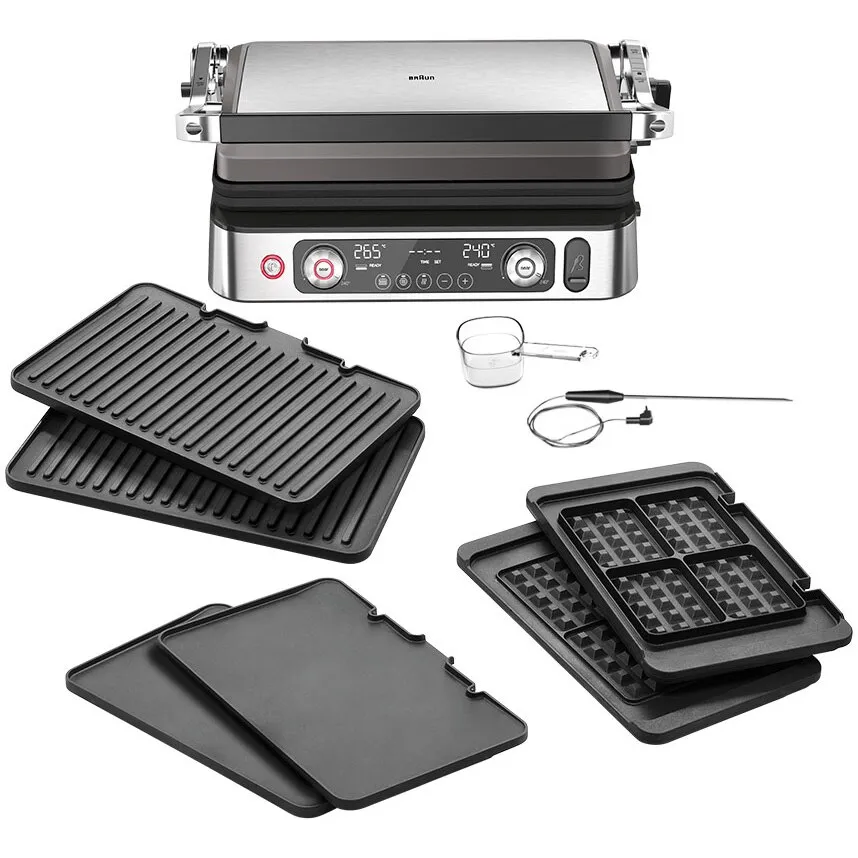 Braun MultiGrill 9Pro CG9167 kontakt grill, 2200 W, 3 főzési mód, maximális hőmérséklet 265˚C, 3 program, sütési funkció, főzési hőmérő, 3 készlet főzőlap, ezüst/fekete