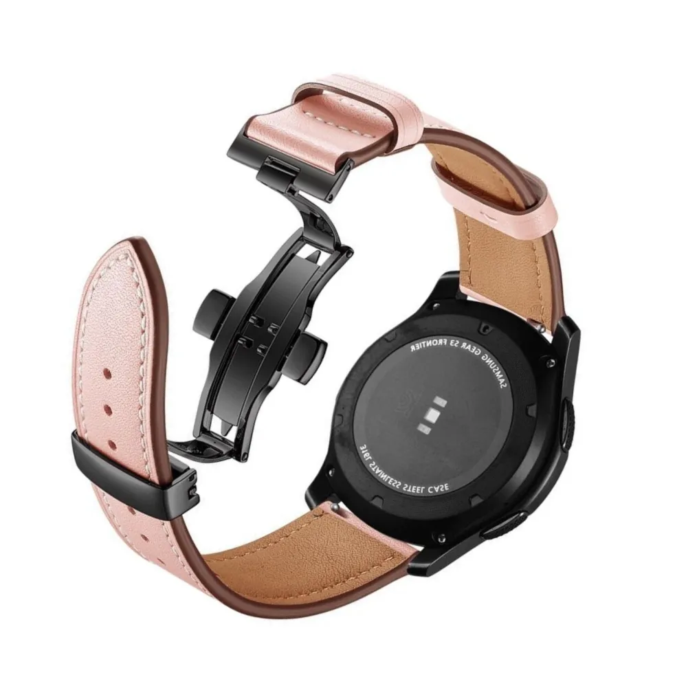 Bőrszíj, valódi bőr női szíj, Samsung Galaxy Watch 46mm-hez, Huawei Watch GT/GT 2-hez 46mm és egyéb szíjak 22mm-ig szélességig kényelmes, szép, strapabíró, csatos fekete, rózsaszín