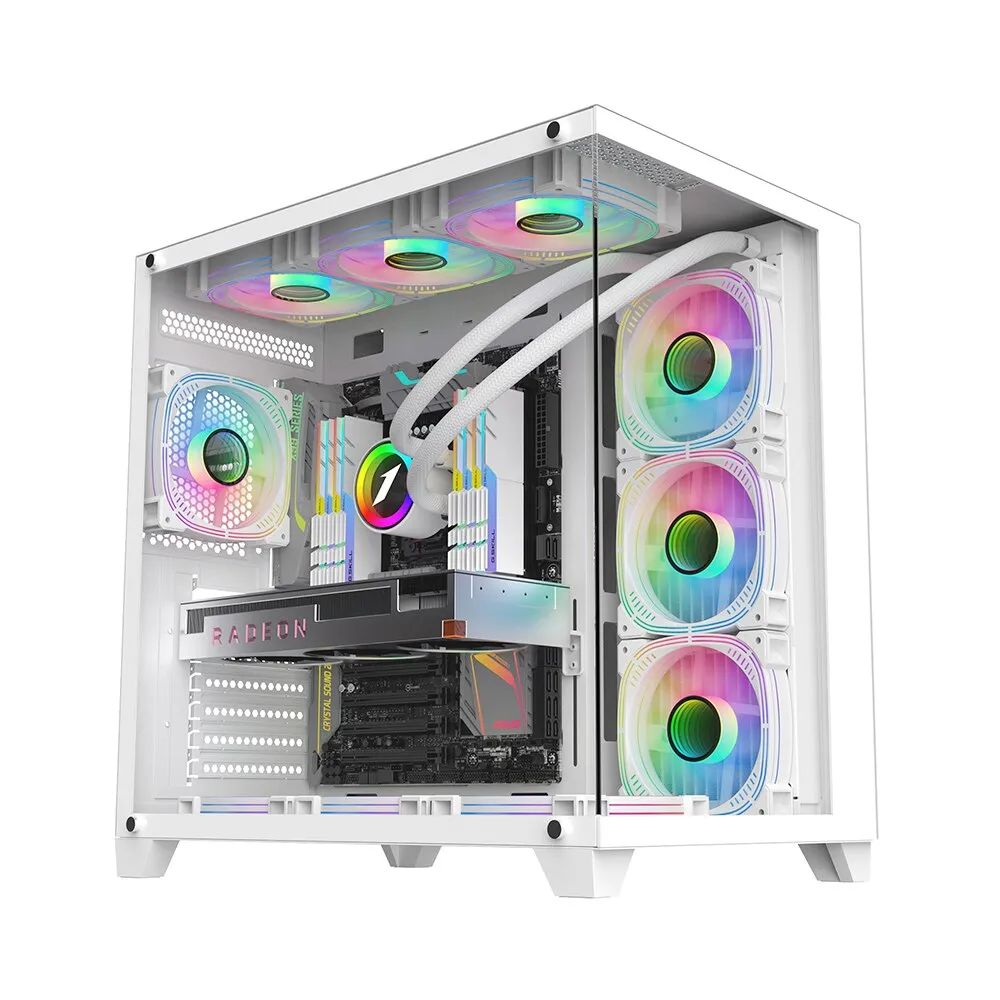 Case 1stPLAYER® Gaming MV8-TP, ARGB, Cube-Tower, ATX\M-ATX\ITX, tápegység nélkül, fehér szín