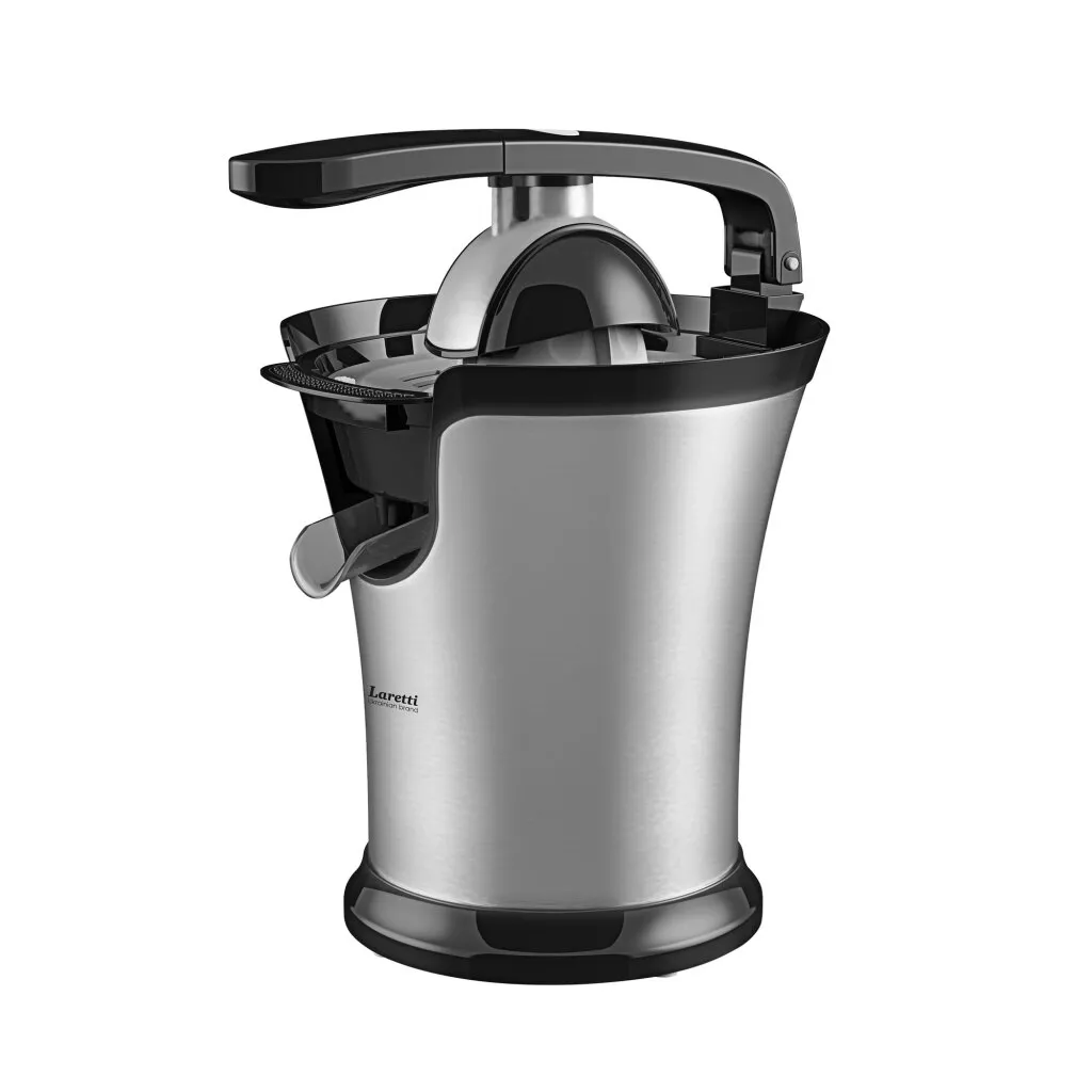 Citrusfacsaró Laretti LR-FP7413, 600W, 2 nyomókúp, Csúszásgátló talp, Speciálisan kialakított kiömlésgátló csúszda, Ergonomikus kialakítás, Tökéletes design az Ön belső teréhez, Szürke