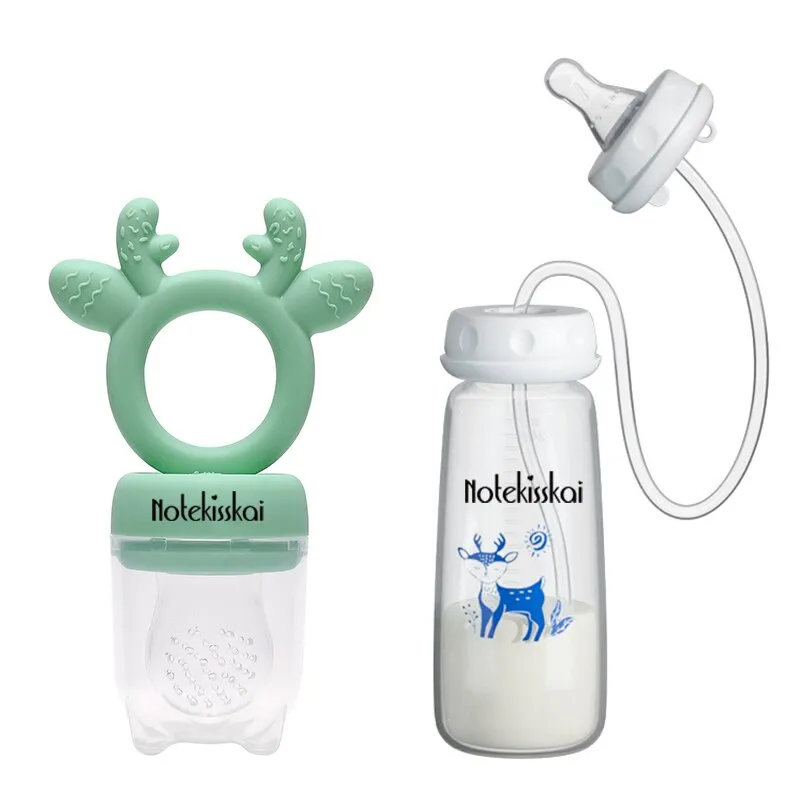 Cumisüveg kólika elleni rendszerrel, Notekisskai, 240 ml, gyümölcscumis szett, fehér-zöld, 3-6 hónap