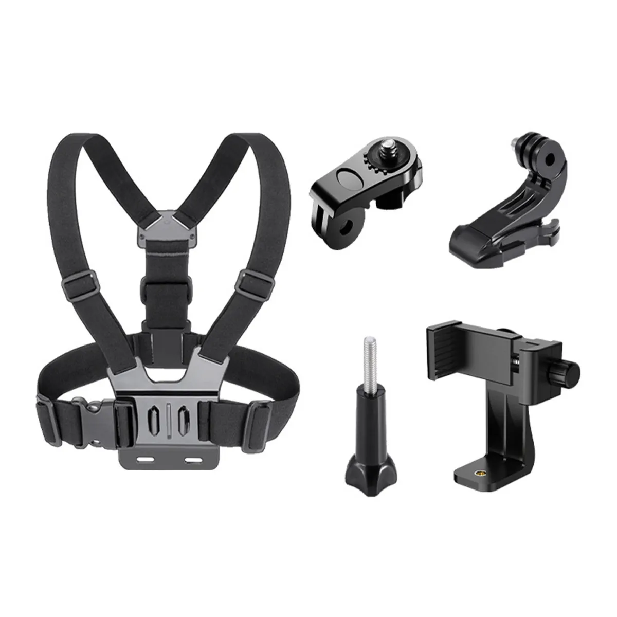 Darklove Telefontartó hám szett, 5 az 1-ben, csavaros, mellkasra szerelhető, univerzális, GoPro Hero9 Hero8 Hero7 Hero6 Hero5 sportkamerákhoz, fekete