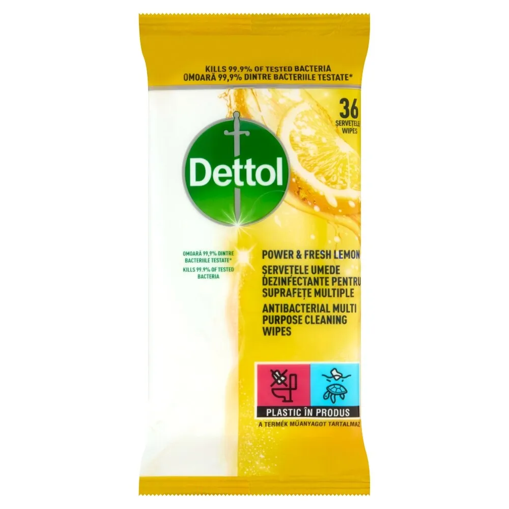 Dettol Power&Fresh univerzális felülettisztító törlőkendő, Citrom&Lime, 36db