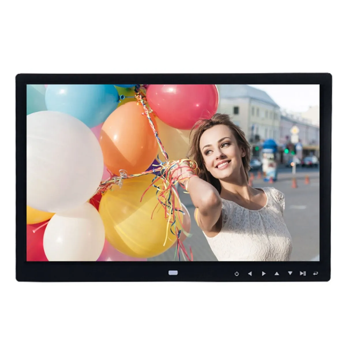Digitális képkeret, QttvbTna, LED, 15 hüvelykes, Távirányító, Többfunkciós, Felbontás 1280 x 800, 2000 mAh, Fekete