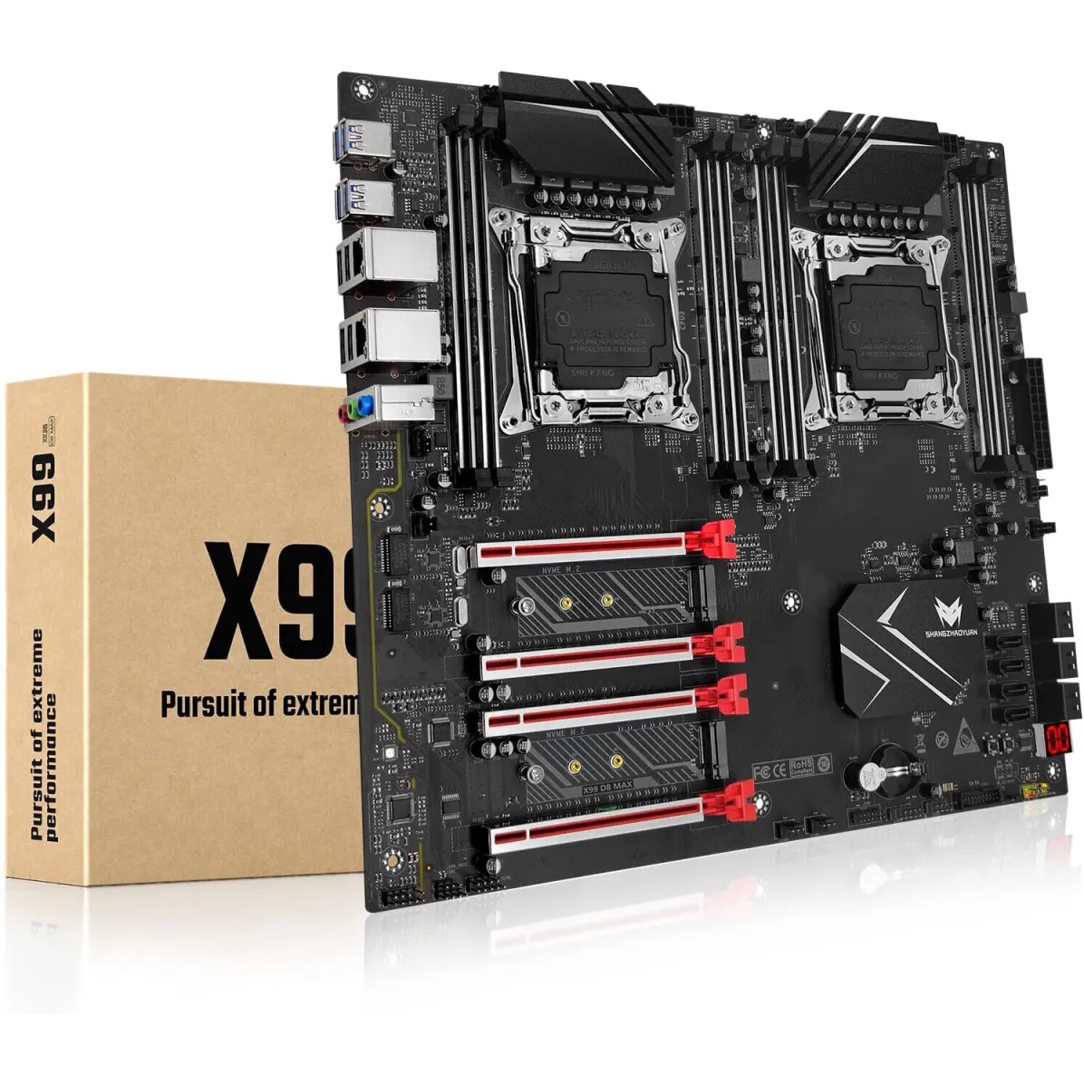 E-ATX X99 alaplap, 256 GB, LGA 2011-3, dupla CPU, 10x10cm, 3000 MHz