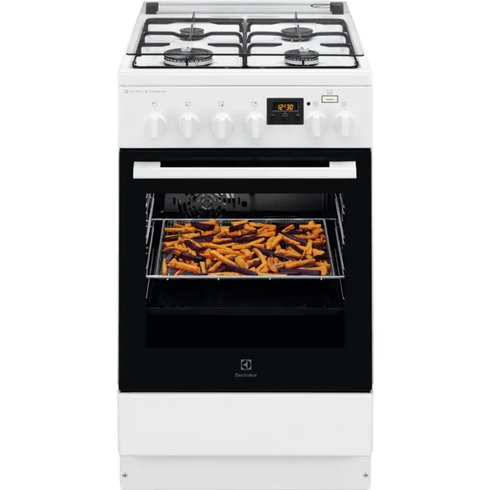 Electrolux LKK560205W Kombinált gáztűzhely, 4 gázégő, 58L sütőtér, D energiaosztály, fehér