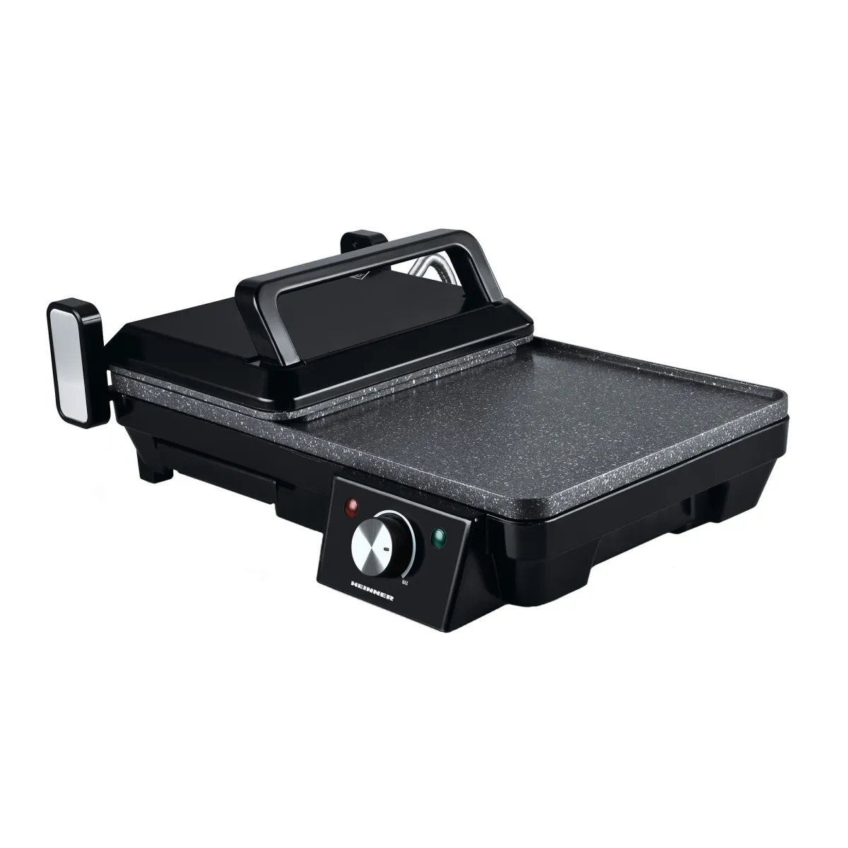 Elektromos grill Heinner HEG-F20002P, 2000 W, nyitás 105° és 180°, tapadásgátló márvány bevonat, fekete