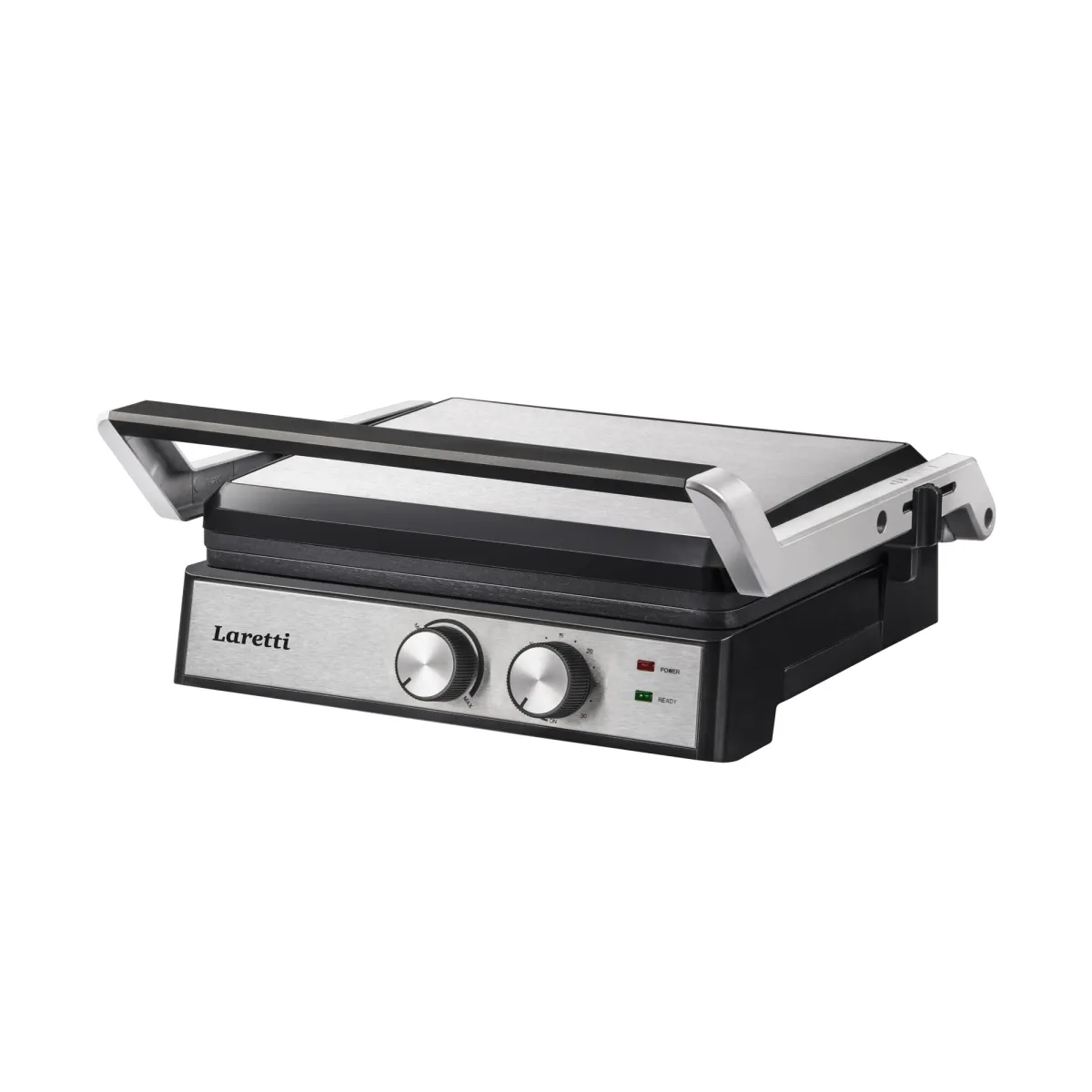 Elektromos grill Laretti LR-EC1145, 2000W, 2 étkezés egyidejű főzése, Tapadásmentes tányérok, Rozsdamentes acél panel, Teljesítmény- és készenléti jelzők, Felső és alsó fűtőtestek egyszerre működnek a gyors főzés érdekében