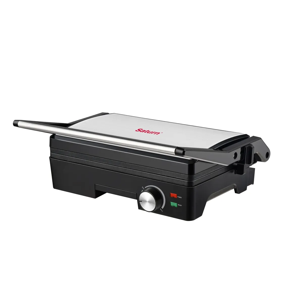 Elektromos grill Saturn ST-EC1140, 1600W, 2 étkezés egyidejű főzése, Tapadásmentes tányérok, Rozsdamentes acél panel, Teljesítmény- és készenléti jelzők, Felső és alsó fűtőtestek egyszerre működnek a gyors főzés érdekében