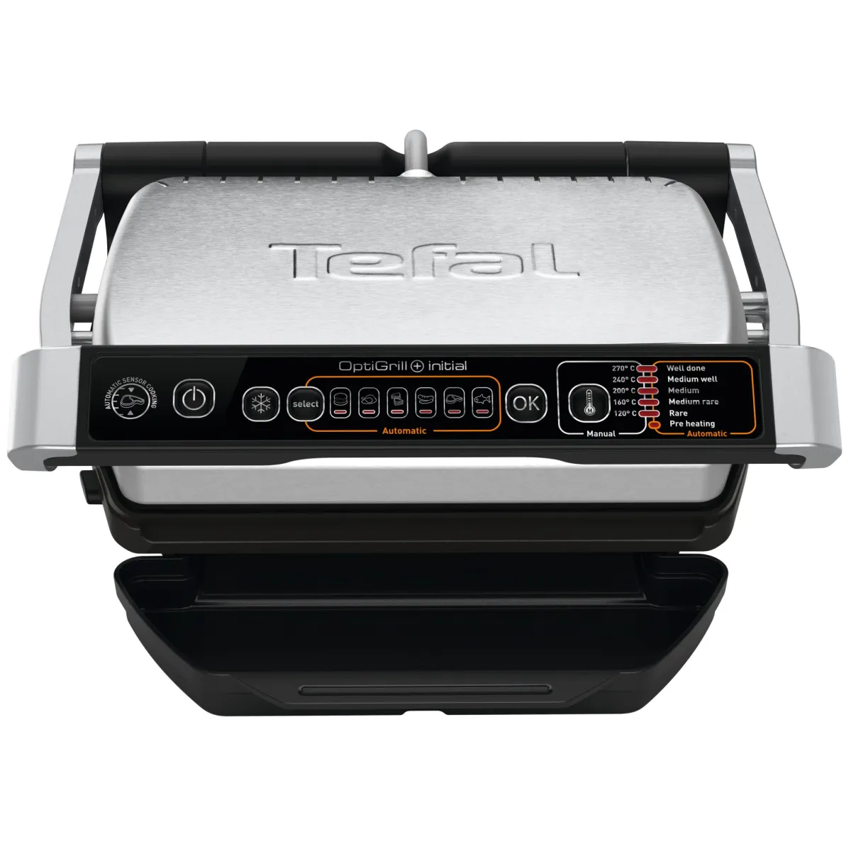 Elektromos grill Tefal OptiGrill + GC706D34, 2000 W, 6 automata program, leolvasztás funkció, Rozsdamentes acél / Fekete