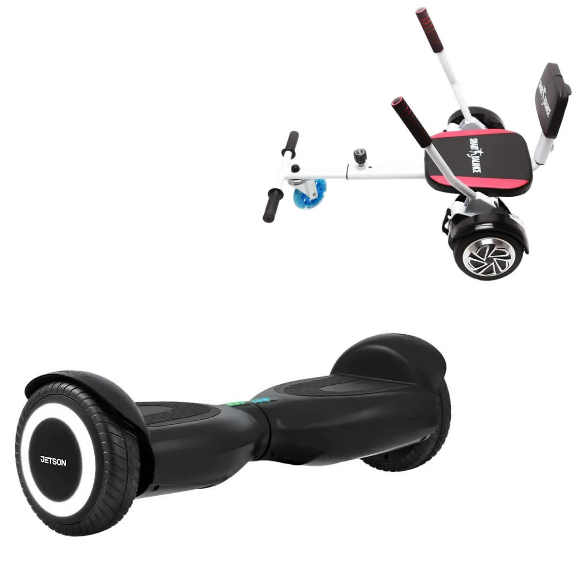 Elektromos Hoverboard Csomag Komfortos Üléssel, 6.5 col, Jetson Prism Black, Standard Hatótávolság, Fehér Szivacsos ülés, Smart Balance