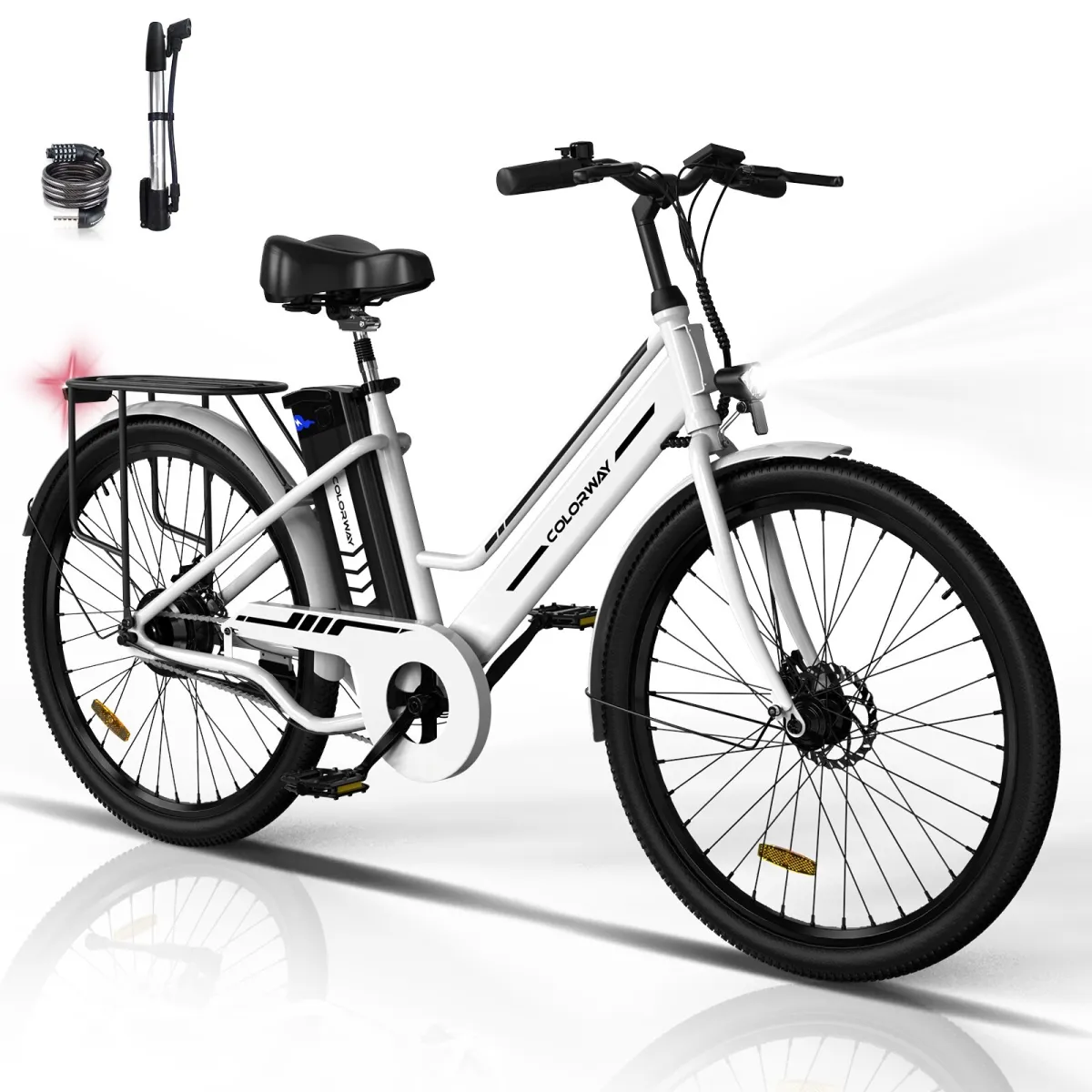 Elektromos kerékpár, COLORWAY, 26 hüvelyk, 250 W, 36 V, 12 Ah, Fehér