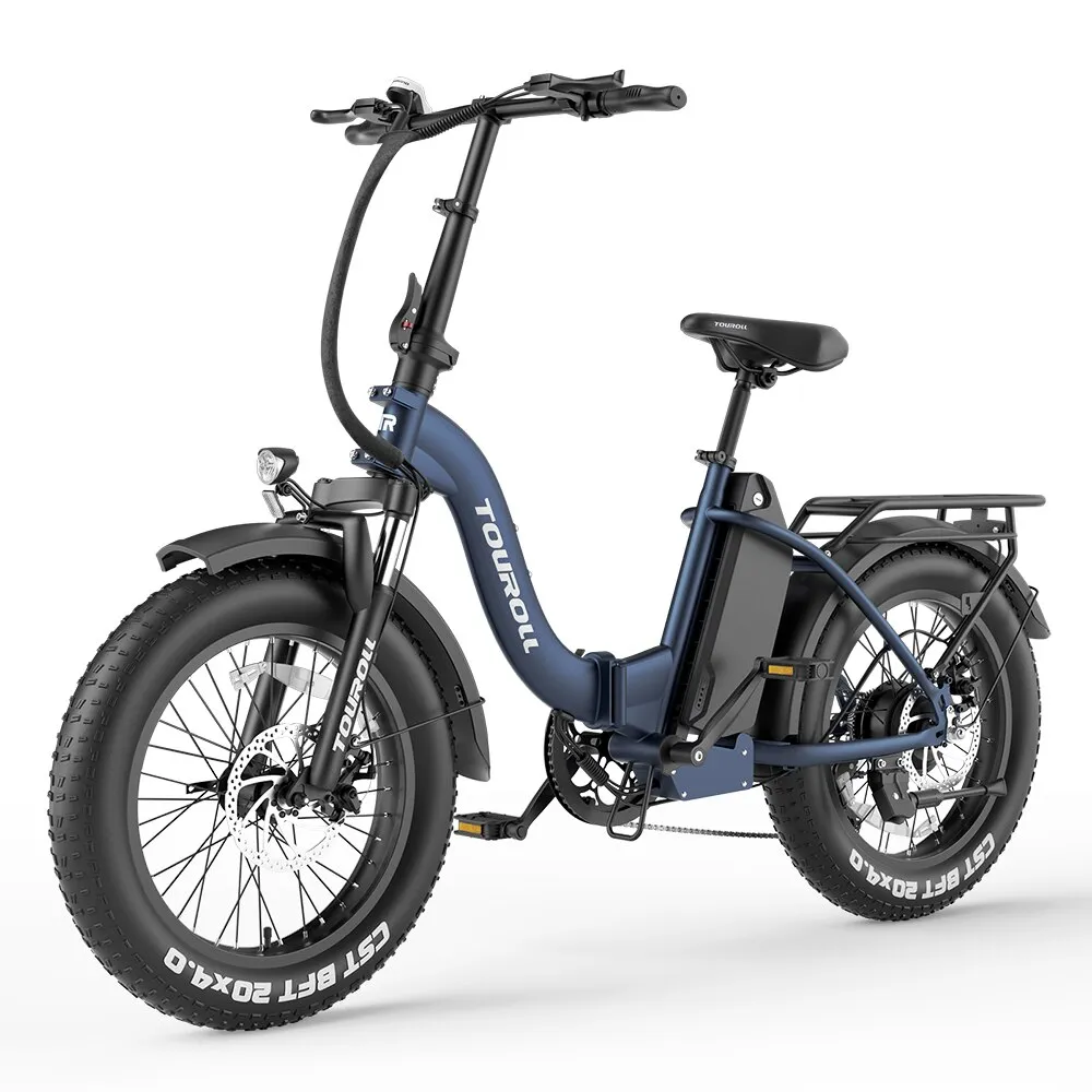 Elektromos kerékpár, Tourol, S2, 20"x17", terepkerekek 20*4.0, lengéscsillapítós felfüggesztés, 720Wh akkumulátor, kék, 7 sebesség, összecsukható