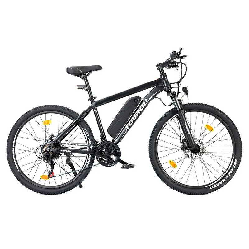 Elektromos kerékpár, Touroll U1 29, 250 W-os motor, 13 Ah-s cserélhető Li-ion akkumulátor, 65 km-es autonómia, 29x2,25' CST terepgumik, Shimano Gear felnőtt elektromos kerékpár 21 sebességgel, szabadidős kerékpározáshoz és ingázáshoz, fekete