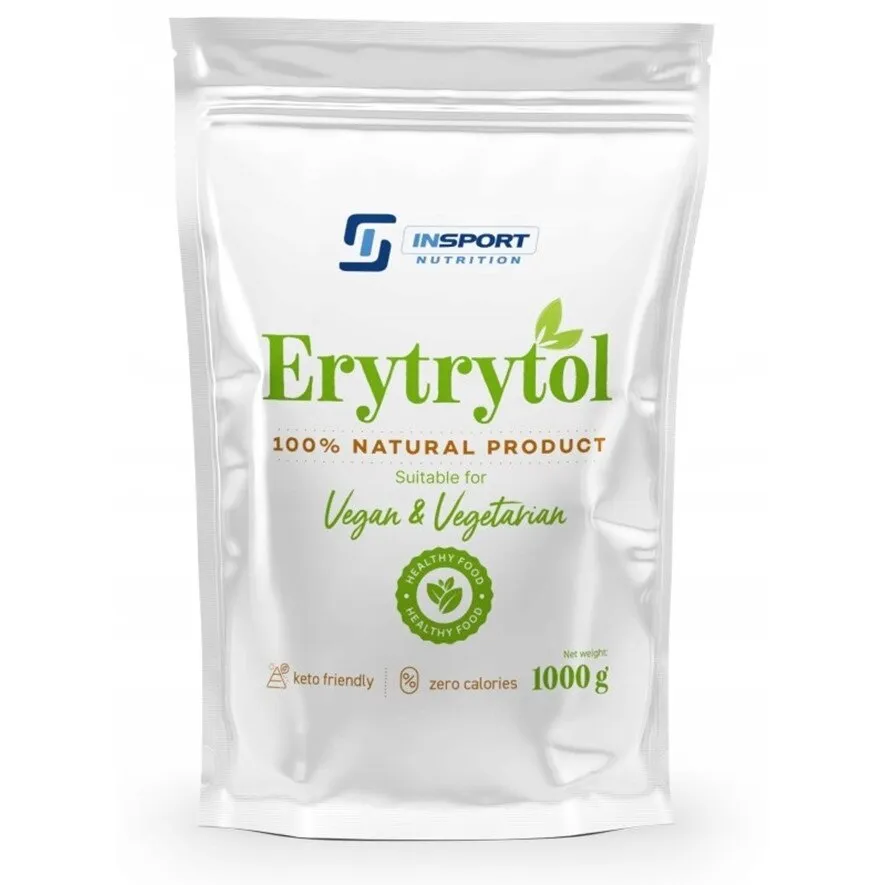 Eritrit, Insport Nutrition, cukorhelyettesítő, természetes édesítőszer, vegán, 0 kalória, szivárgásmentes csomagolás cipzárral, 1 kg por