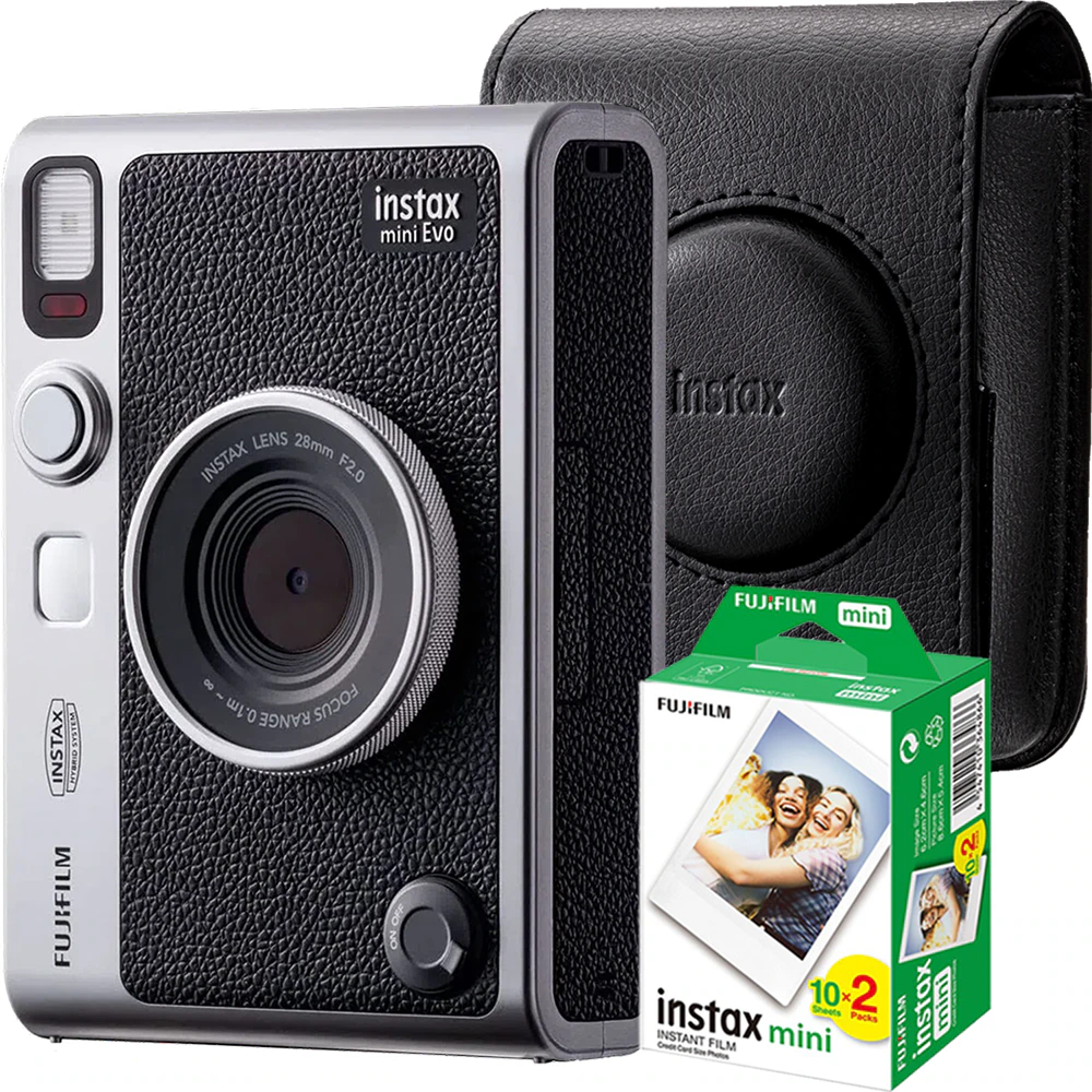 Fujifilm Instax mini Evo kamerakészlet, fekete, Instax táskával és 2x10-es filmmel